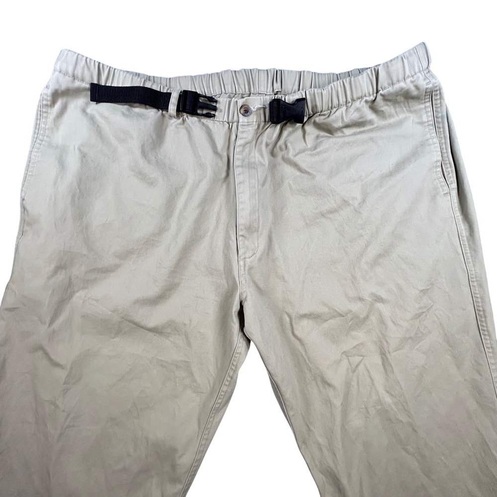 Travelsmith Mens Belted‎ Pants Mens XXL Tan Khaki Cotton Elastic Waist Vintage